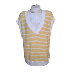 Zara Yellow & White Striped Sleeveless Top Sweater‎ Size S